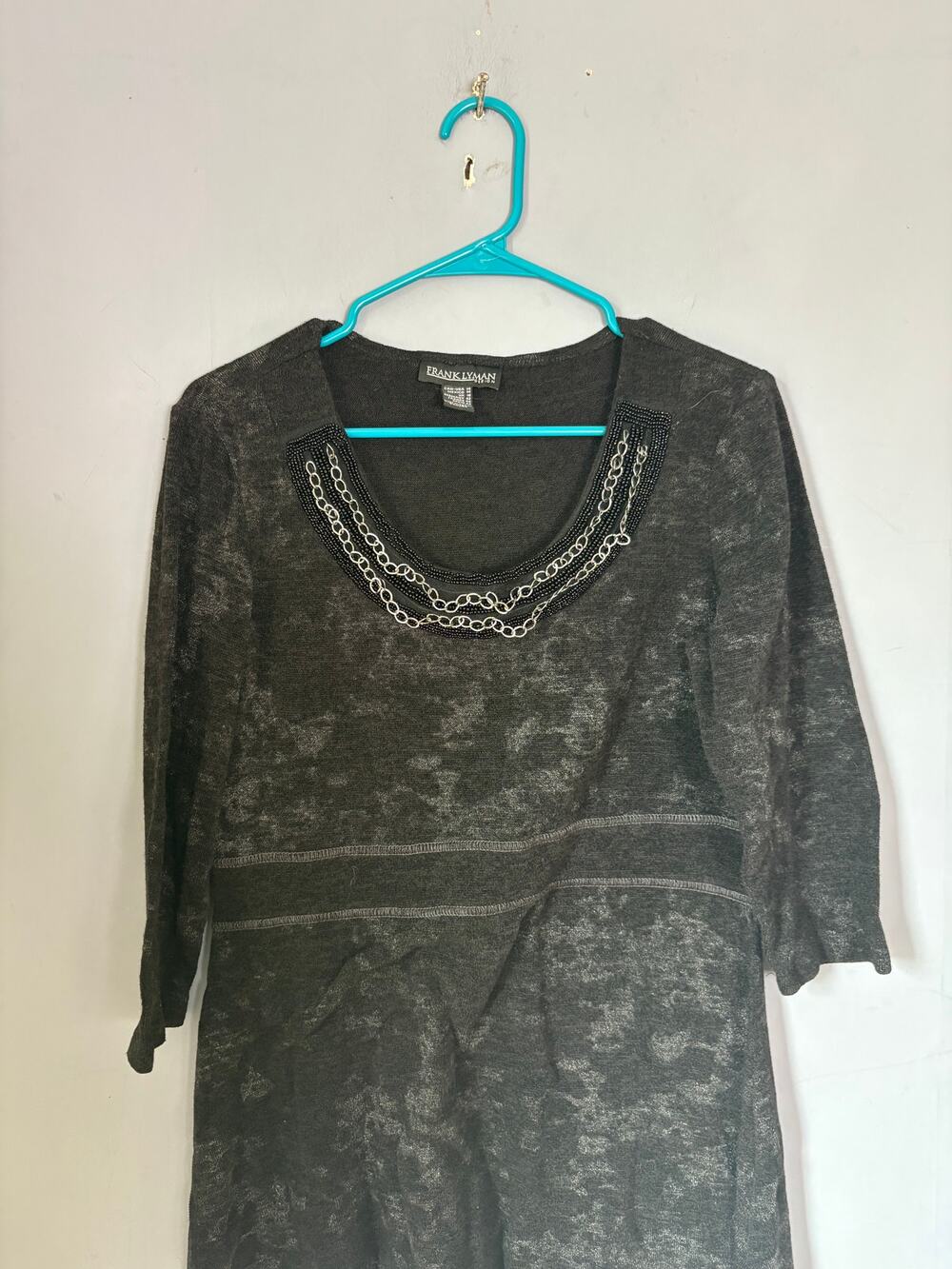 Frank Lyman Womens 14 Black Chain Detail Tunic Top 3 4 Sleeve